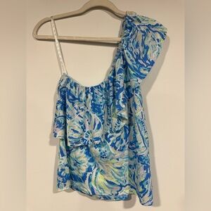Lilly Pulitzer One Shoulder Bennet Blue Salty Seas Matteo Top Medium